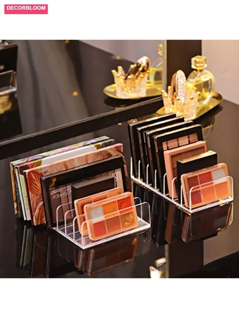 Acrylic 7-Section Divided Makeup Palette Organizer Holder - Clear 2 Pack